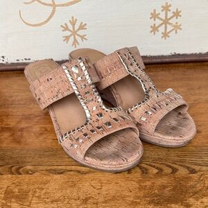 Studded Tan Jack Rogers Nora Wedge Cork Sandals - 11